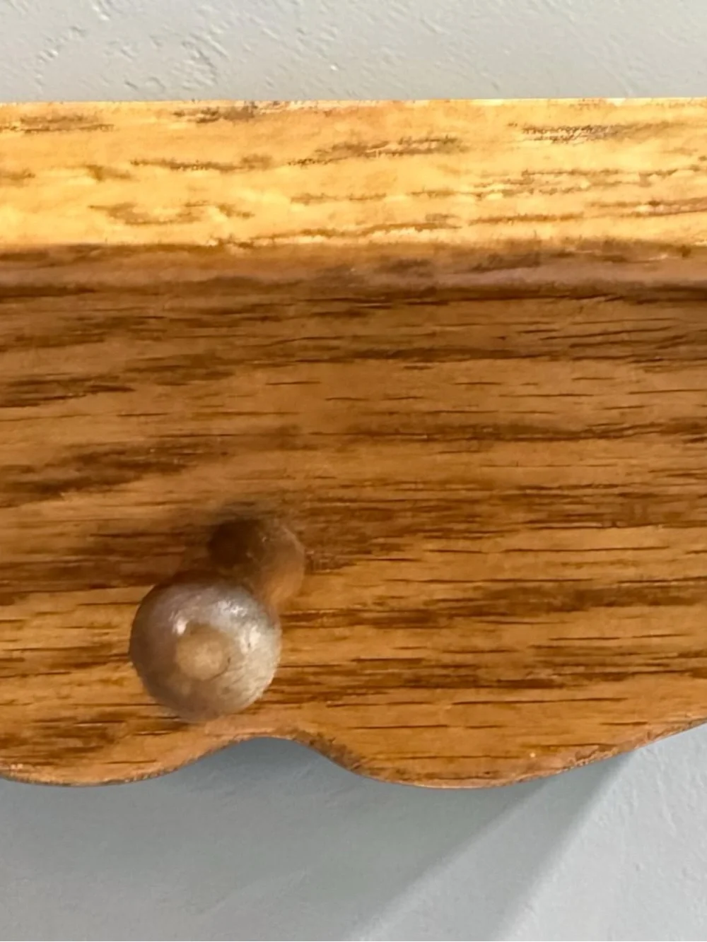 Wall-Mounted Oak Shelf with Hooks Pegs Entryway Keys Jewelry 10”